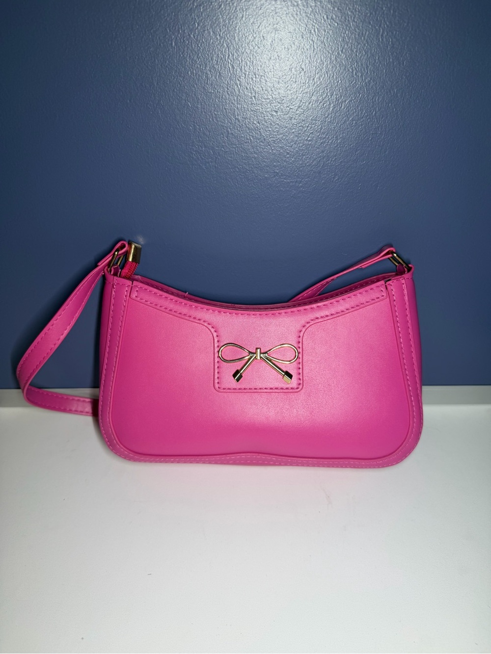 Bright Pink Women’s Shoulder Bag with Bow Accent